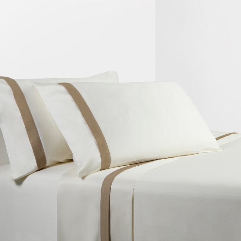 Ensemble de draps 350 fils 350 fils, Ensemble de draps pour très grand lit + un drap-h, Crème