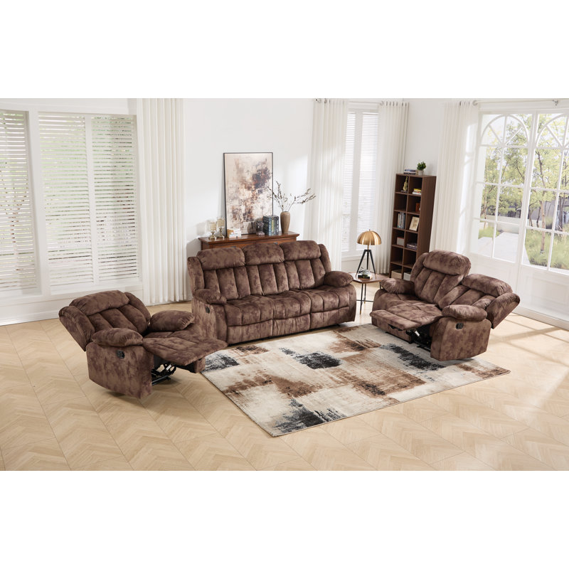 Ensemble de salon inclinable manuel en microfibre 3 pièces 3 pièces, 3 Pcs: Chair,Loveseat, Sofa