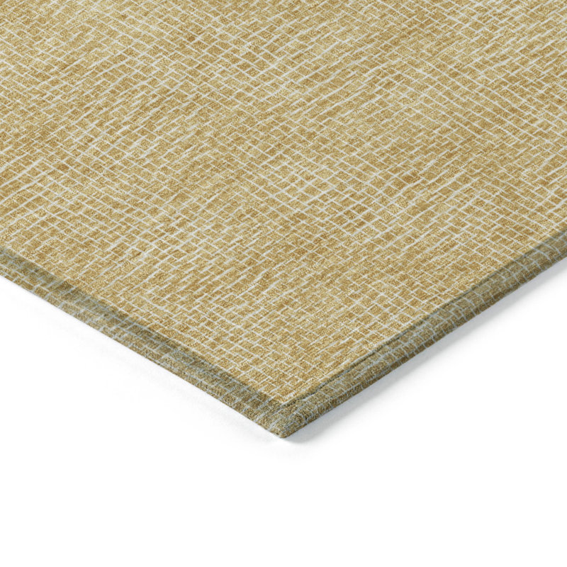 Tapis extérieur lavable à motif géométrique doré et ivoire 3 pi x 5 pi