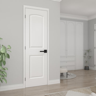 Porte intérieure en dalle 24 po x 80 po à 2 panneaux et plateau arrondi à noyau creux pour salle de bain, garde-manger, buanderie, droitier
