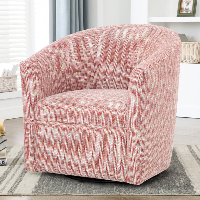 Chaise pivotante rouge, structure en bois massif et contreplaqué, siège en tissu, dossier enveloppant, housse de siège enveloppée