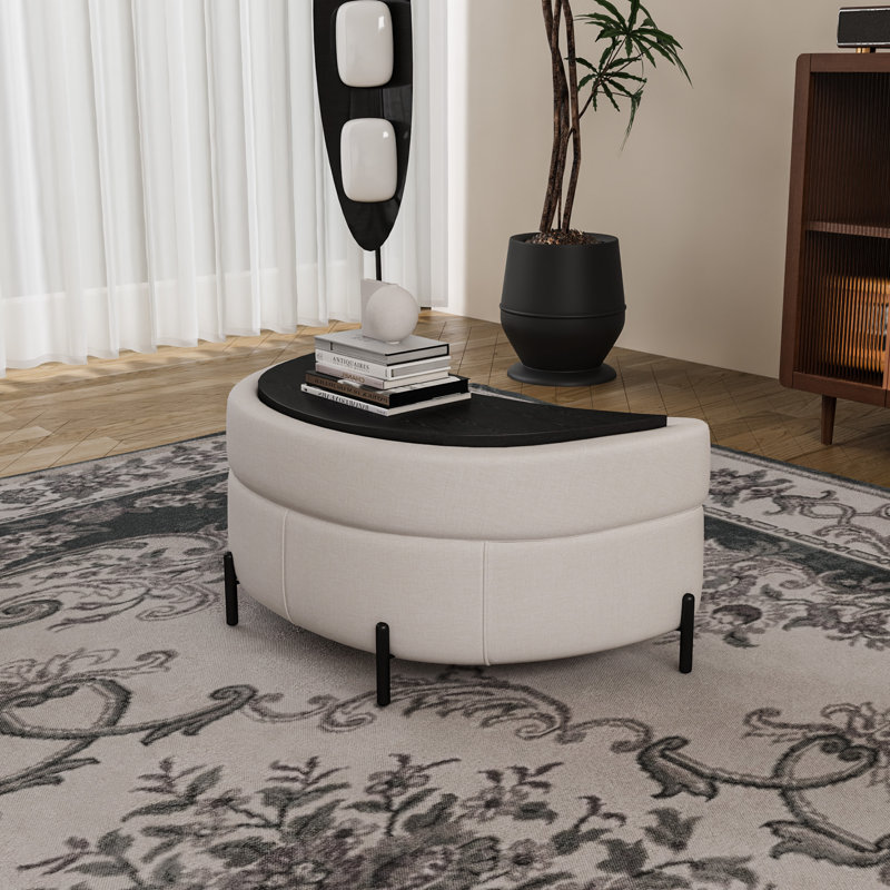 Repose-pieds rembourré demi-lune avec rangement, Chenille beige