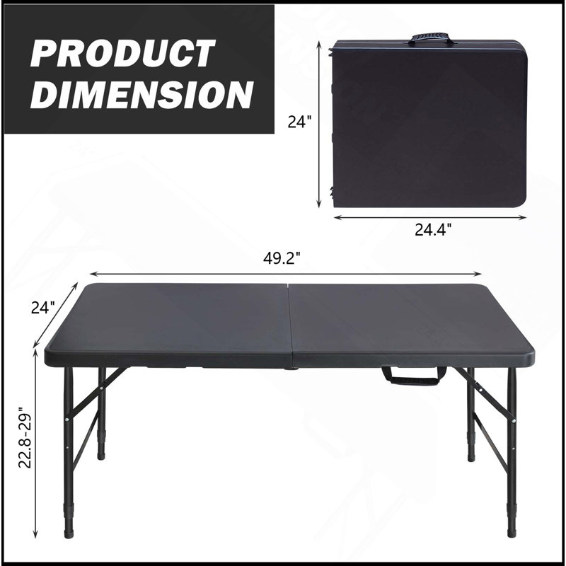4Ft Portable Folding Table For Indoor & Outdoor Use, Maximum Weight 135KG, Ideal For Camping And Events, Black, Black