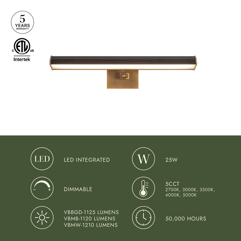 Gemma 21-in Vintage Brass and Burgundy Dimmable LED Wall/Picture Light, Vintage Brass/Matte Black