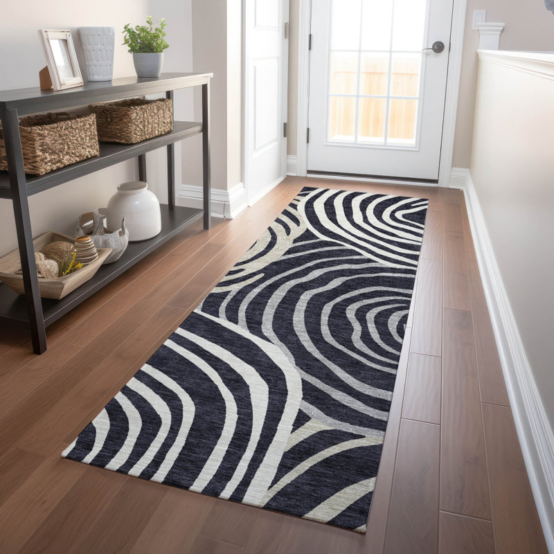 Premium Machine Washable Prisco Black Rug, Runner 2'3" x 7'6"