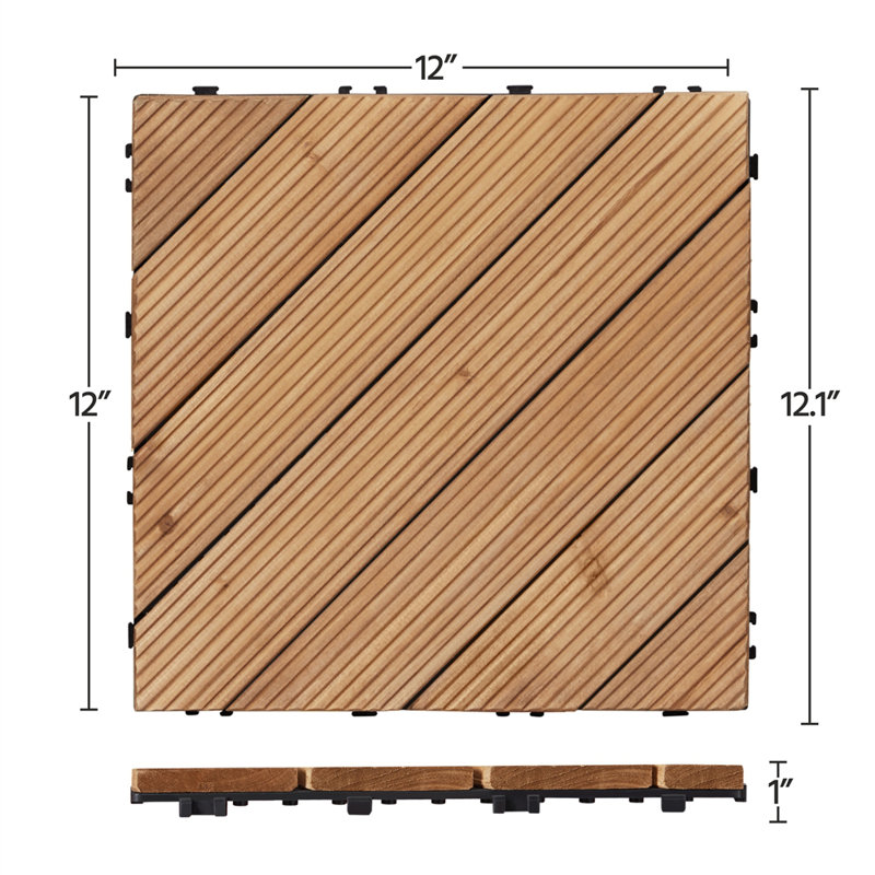 Carreaux de terrasse en bois de sapin emboîtables 12 po x 12 po intérieur et extérieur, Bois naturel