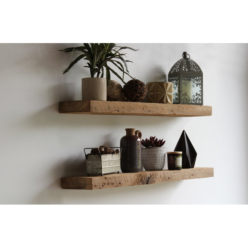 Joao 2 Piece Solid Wood Floating Shelf, Natural, 2" H x 30" W x 7" D