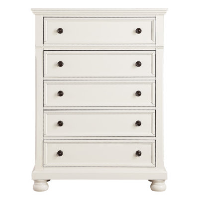 Casual White Finish 1pc Chest of Drawers Antique Bronze Tone Knobs Bun Feet Bedroom Furniture