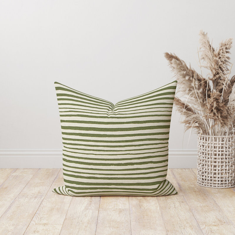 Housse de coussin à rayures vert olive, 19 po x 19 po