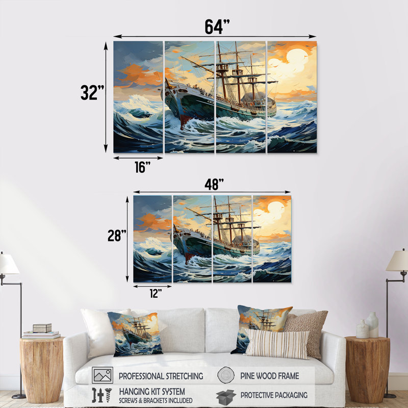 The Pirate Boat Odyssey S Voyage II - Classics, art mural 4 pièces, H 28 po x l 48 po