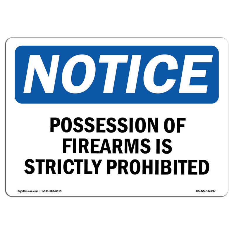 Possession Of Firearms Strictly Prohibited Aluminum Sign 12 x 18