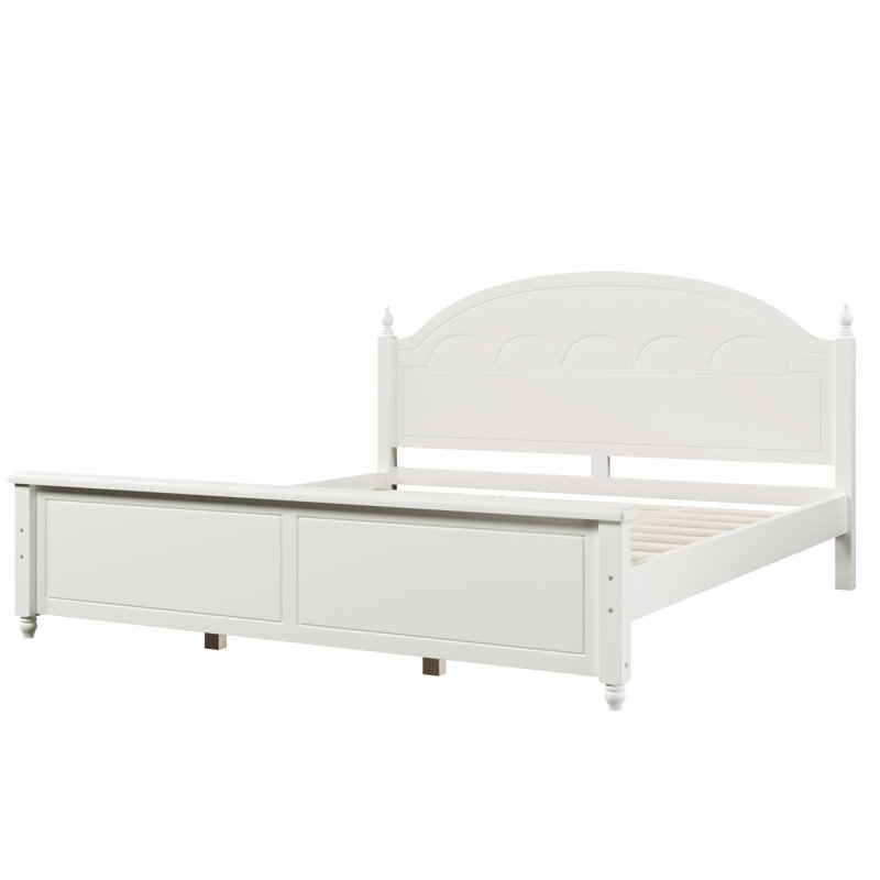 Cadre de lit très grand en bois avec tête de lit arquée et design classique, blanc, King, White