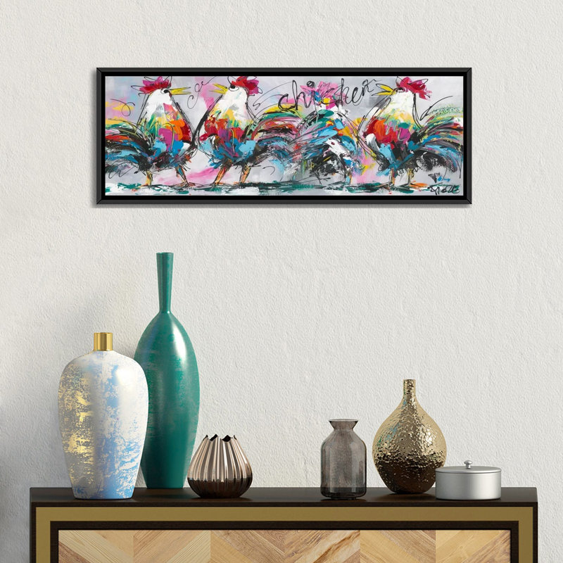 " Discussions " by Art Fiore, 12" H x 36" W x 1.5" D, Black Framed Canvas