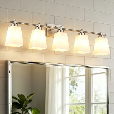 Applique murale de salle de bain à 5 lumières à intensité variable, applique murale classique avec abat-jour en verre blanc, base E26 pour la chambre à coucher, meuble-lavabo à miroir