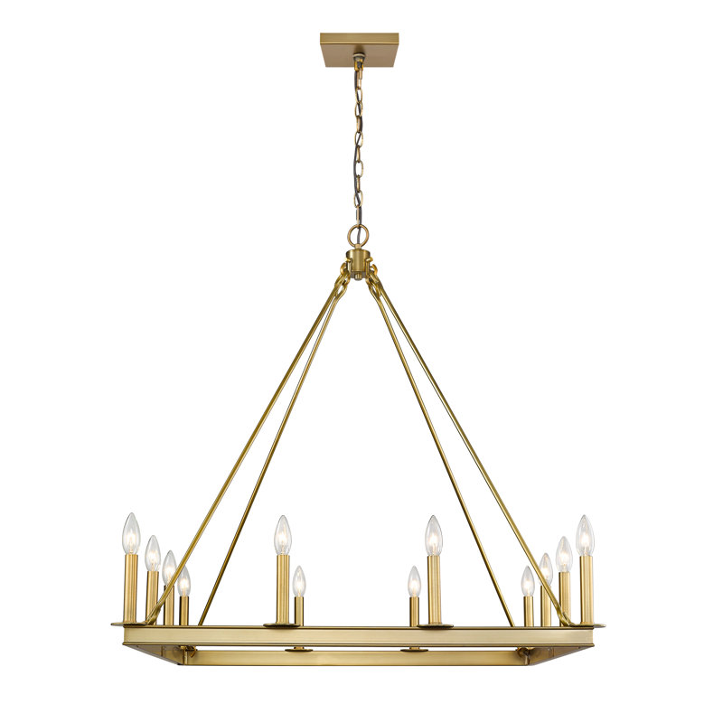 Hogle 12 - Light Dimmable Geometric Chandelier, Olde Brass