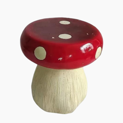 13.4" H Whimsical Red Mushroom Garden Stool, Cottagecore Resin Patio Side Table & Decorative Seat for Backyard and Lawn