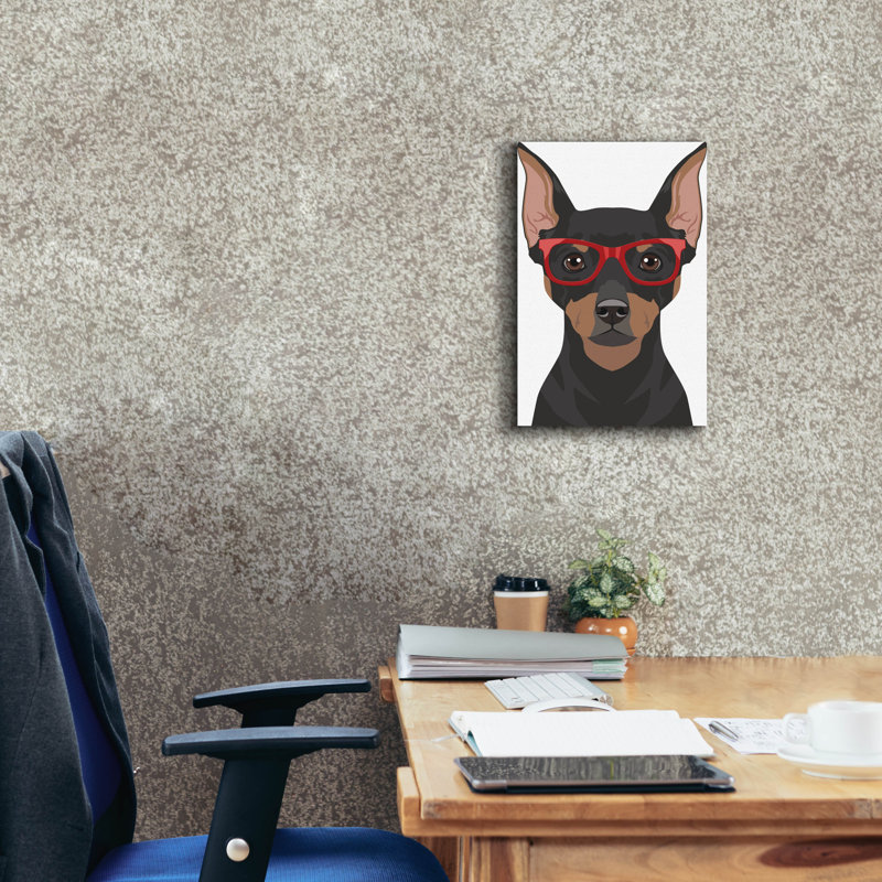 «Miniature Pinscher Porter Hipster Glasses 2» par Furbaby Affiliates, art mural sur toile