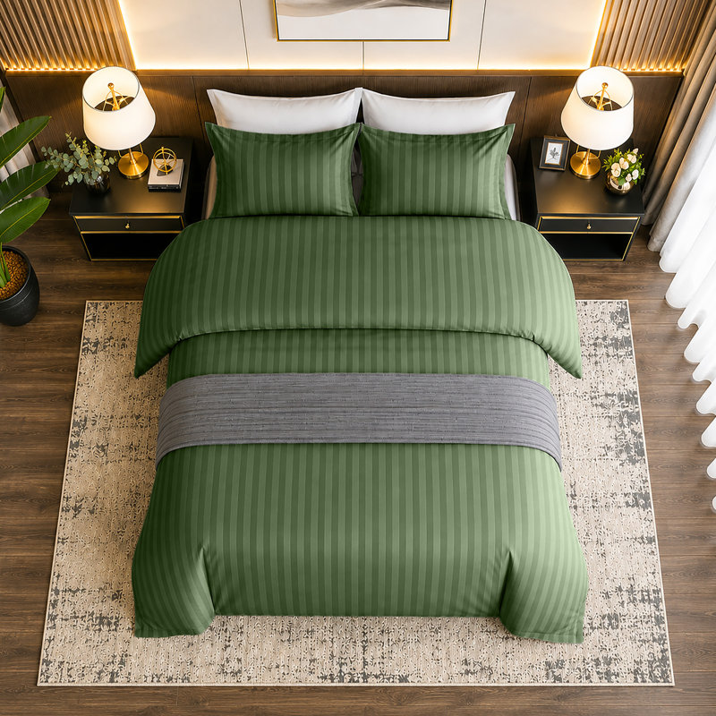Microfiber Striped Duvet Cover Set with Matching Pillowcases and Stripe Fitted Sheet, King Duvet Cover + 3 Additional Pieces