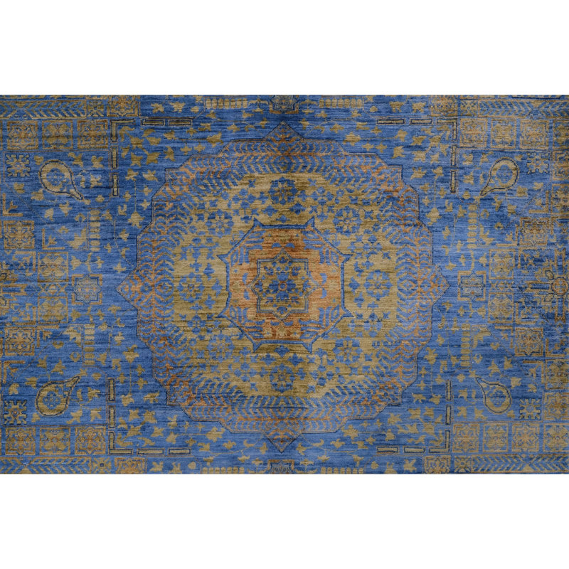 High-Quality Hand-Knotted Blue And Yellow Area Rug