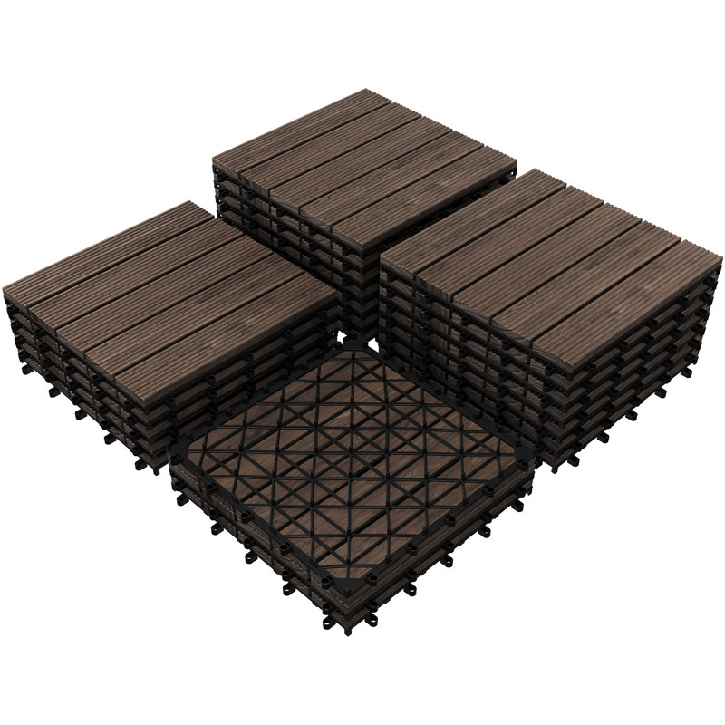 12" x 12" Solid Wood Interlocking Deck Tile, Black