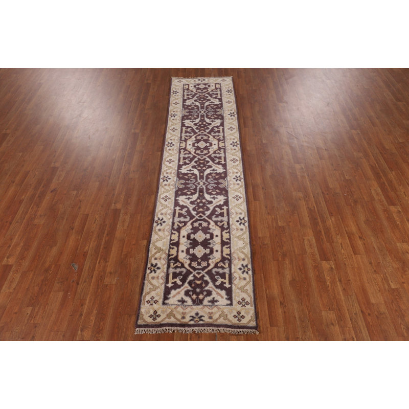 Tapis de couloir indien fait à la main en laine Oushak 3 x 10