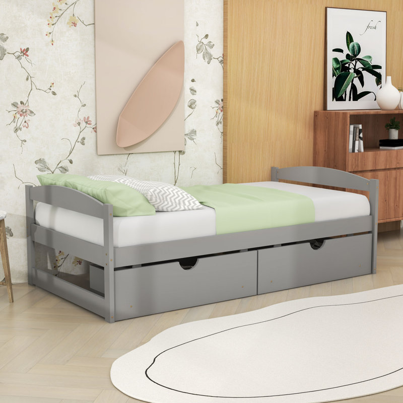 Lit plateforme simple avec tiroirs Comrie, gris