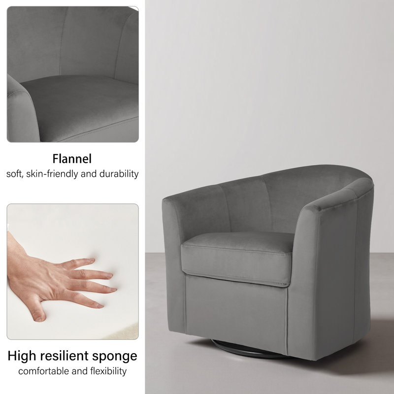 Upholstered Swivel Barrel Chair, Grey