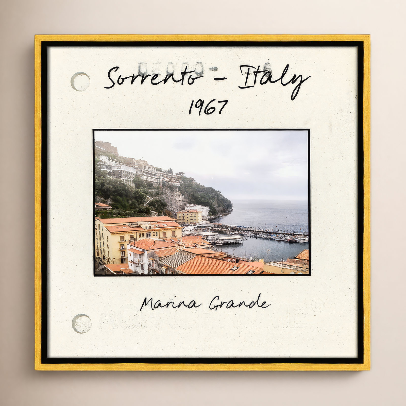 Travel Slide Collection "Sorrento, Italy" Print, 17.5" H x 17.5" W x 2" D, Gold Floater Framed Canvas