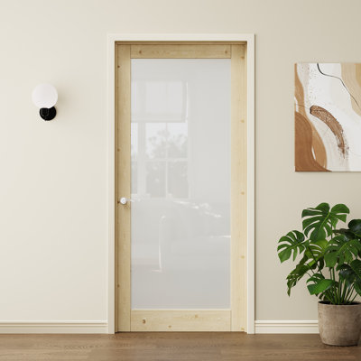 Porte pleine de verre dépoli 32 x 80, en bois massif, non finie, pour garde-manger, chambre, pièce ou placard.