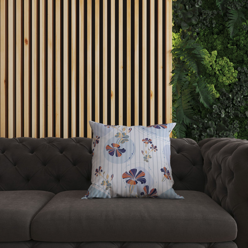 Coussin décoratif réversible intérieur / extérieur Circular Garden, H 18 po x l 18 po, Bleu / orange / multicolore