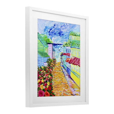 «Vibrant Sea Village», reproduction d'art sous verre encadrée par Lee Ann Zirbes