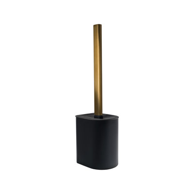 Porte-brosse de toilette arqué en métal 16 po avec base lestée et poils en silicone Acento, noir mat et or