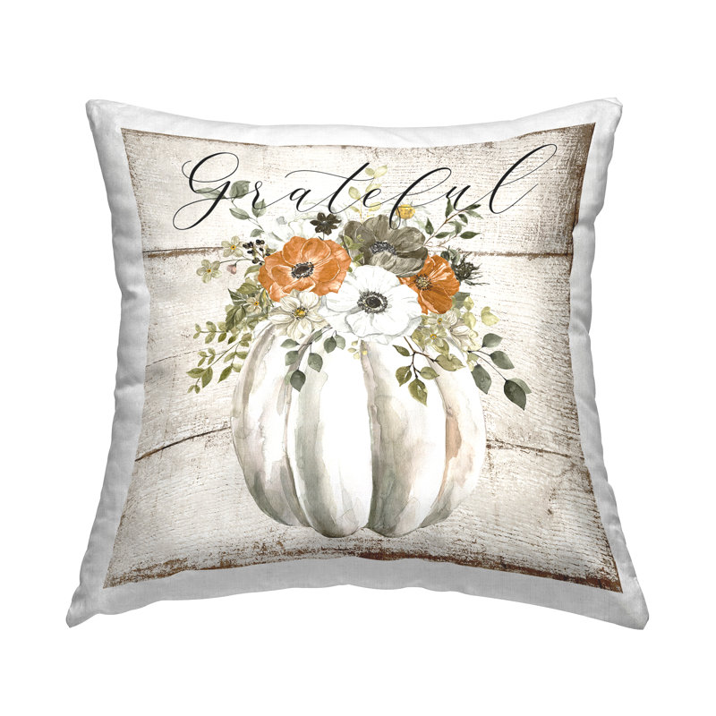 Coussin décoratif imprimé citrouille Grateful Floral par LSR Design Studio