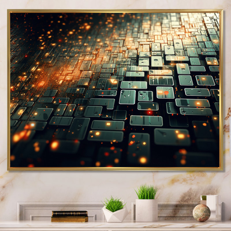 «Escaping the Matric Amber Orange on Retro Green», reproduction sur toile, H 16 po x l 32 po x P 1 po, Cadre flottant doré