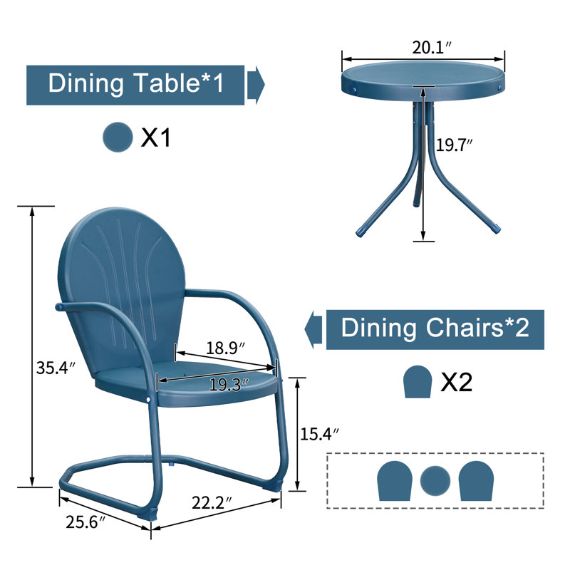 Culpeper 2 - Person Patio Dining Set with Round Table, Blue