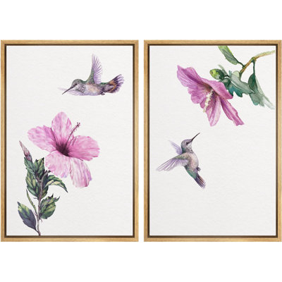 Flowers " Pastel Purple Hummingbird Magnolia Flower Nature Wilderness Illustrations Chic Closeup Colorful " 2 Piece Art Print