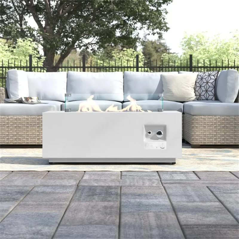 Table de foyer d'extérieur en acier avec couvercle H 16 po x l 42 po, Blanc