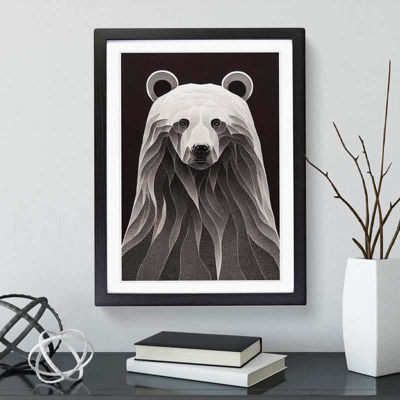 Bear Portrait No.4 Abstract - Wall Art, Black Framed Paper, White, 64cm H x 46cm W x 2cm D