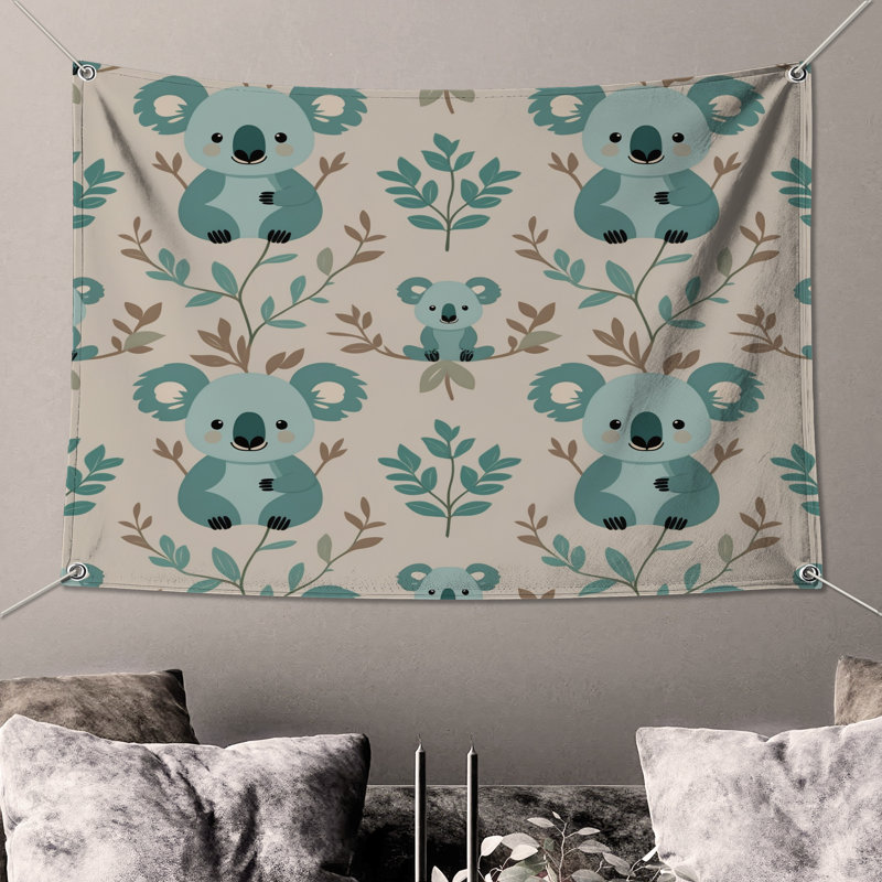 Tapisserie murale mignonne Koala, H 50 po x l 60 po avec 4 œillets