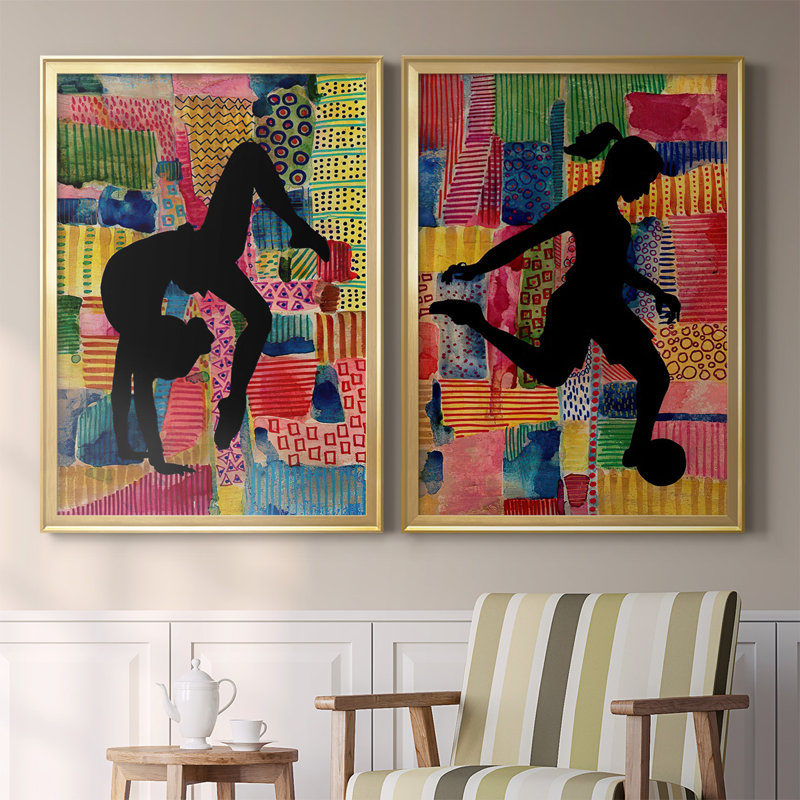 Patchwork Athlète I - ensemble de 2 reproductions d'art sur toile encadrées, Or, H 24,5 po x l 37 po x P 1,25 po