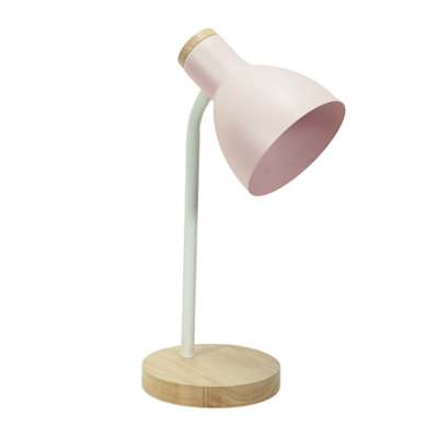 Rokeisha Blush Pink Metal Dome Shade Wooden Base Desk Task Table Lamp and LED Bulb
