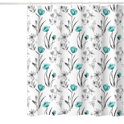 Ensemble de rideaux de douche 72 x 72 po à motif de feuilles de fleurs en tissu de polyester avec 12 crochets, A8