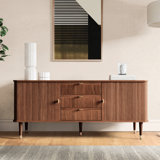 Corrigan Studio Mandea 63" Walnut Wood Sideboard with 3 Drawer Mid Century Modern