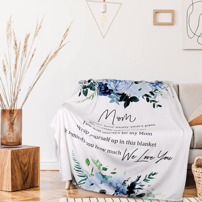 Gifts for Mom - 30" X 40" Blue Soft Flower Blanket for Thanksgiving Day, Birthday from Daughter or Son - I Love You Mom