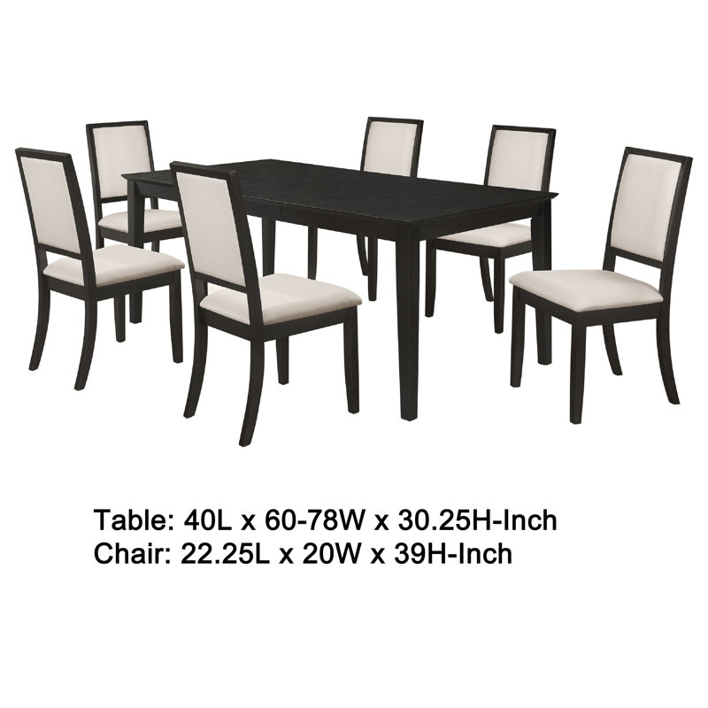 Ensemble de table de salle à manger extensible et 6 chaises Lela, noir et ivoire, 7