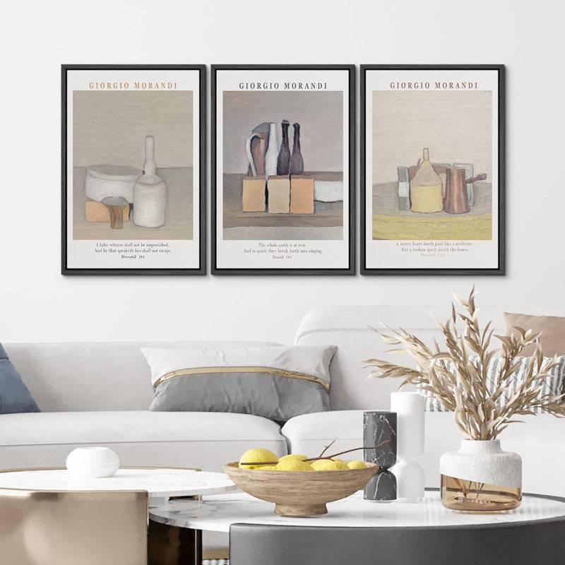 Classical Artwork " Morandi Pottery And Kitchenware " 3 - Pieces, Natural, 36" H x 24" W x 1.5" D