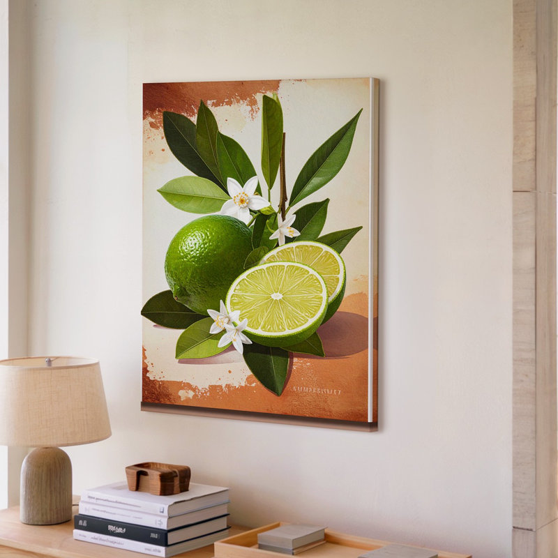 Art mural sur toile, illustration de lime botanique, détail de lime vert avec agrumes prêt à accrocher, H 30 po x l 30 po