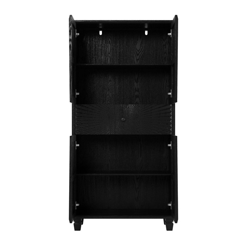 Armoire d'appoint de 64,5 pouces de hauteur à 4 portes avec portes en bois 3D et tiroir pour un rangement polyvalent et un attrait esthétique dans n'importe quelle pièce