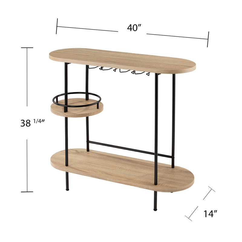 Table de bar à vin avec rangement pour verres Dagney - Finition naturelle et noire