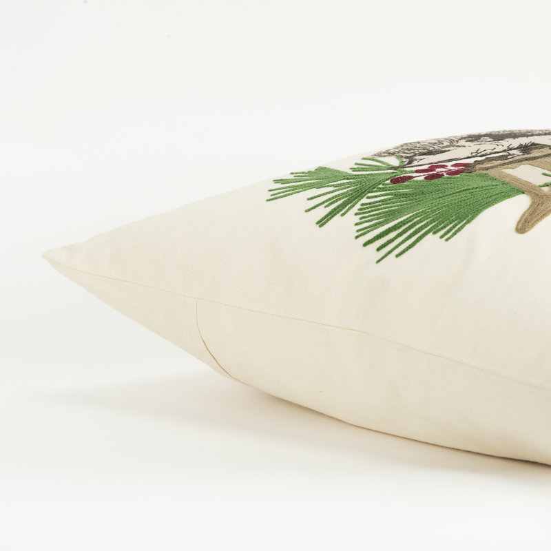 Ivory and Multicolor Embroidered Cotton Square Throw Pillow